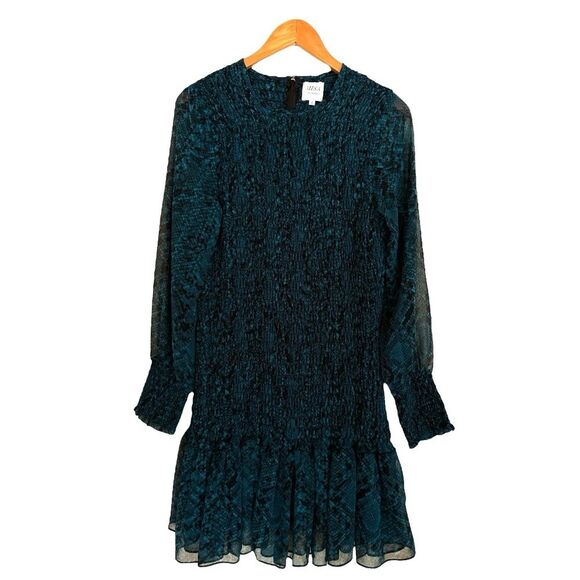 Anthropologie MISA Roisin Long Sleeve Mini Dress In Teal Snake Size Large - Picture 2 of 10